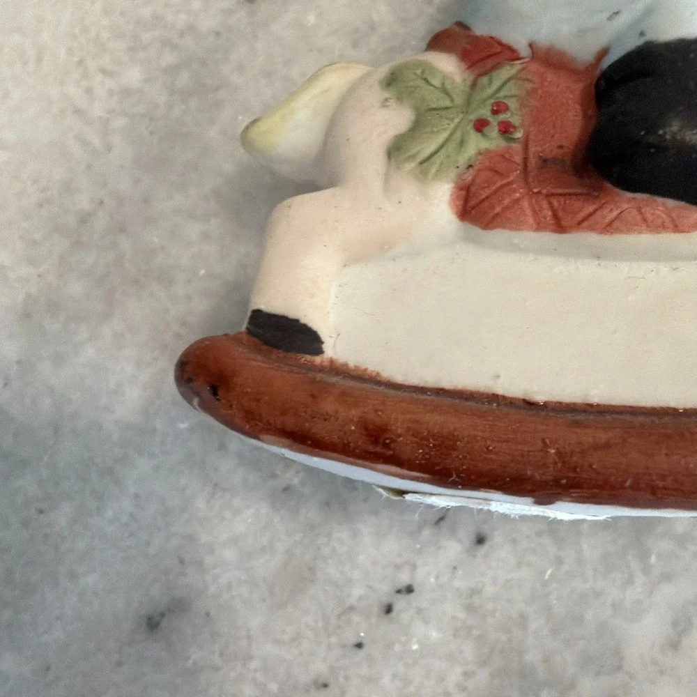Porcelain Bisque Rocking Horse Teddy Bear Christmas Tree Ornaments Vintage GWB01